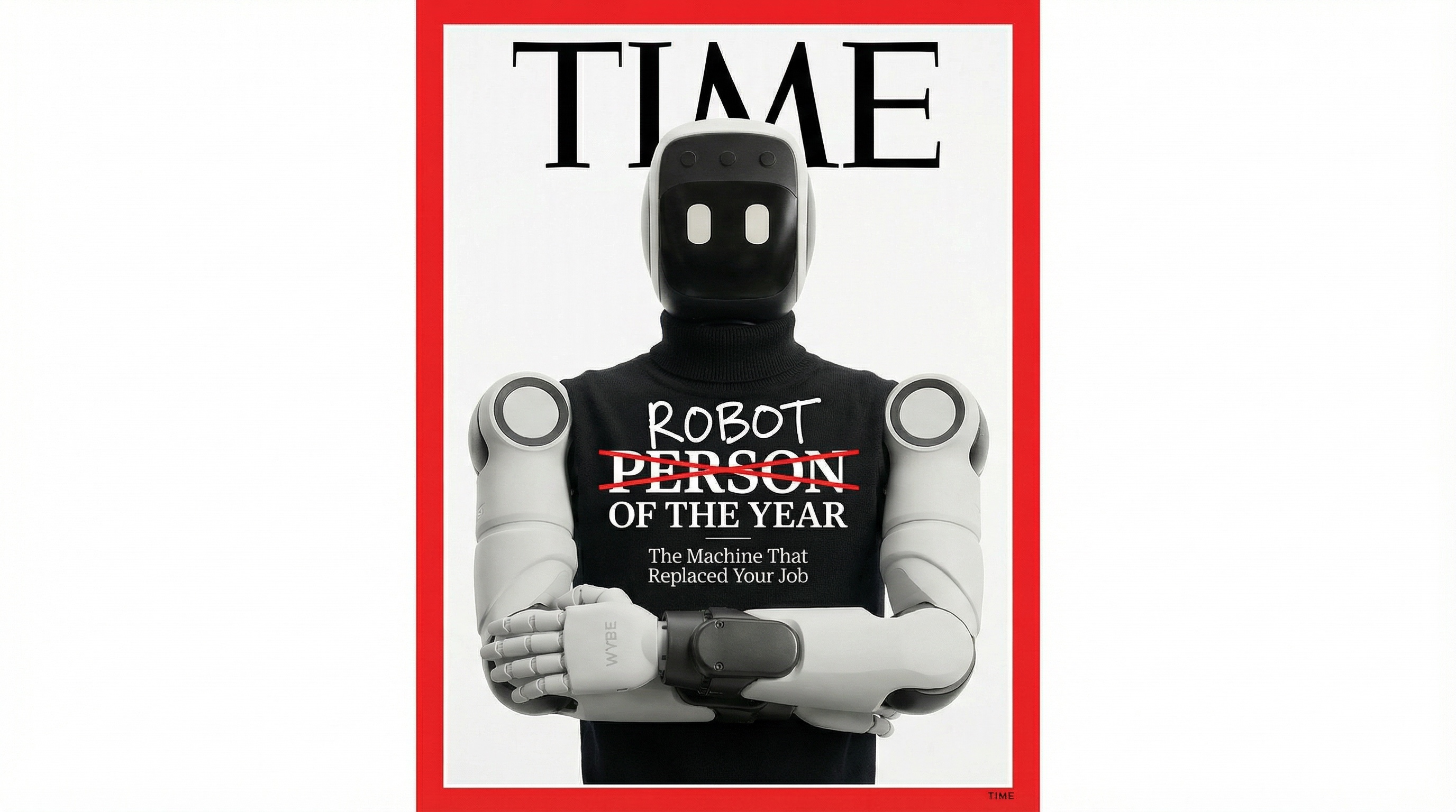 Robot of the Year -- TIME magazine style cover featuring a Wybe humanoid