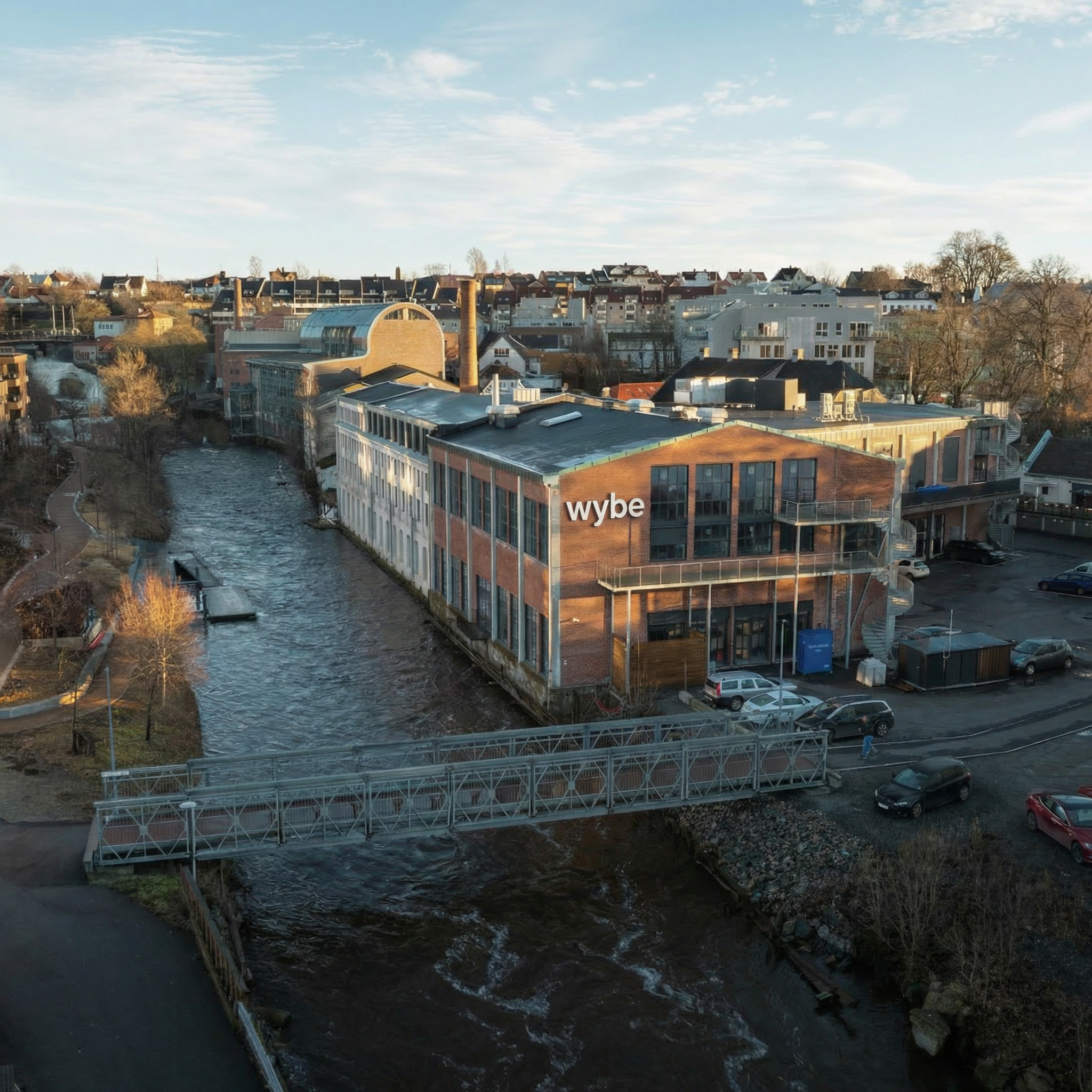 Wybe Robot University building — a converted industrial facility by the river in Moss, Norway